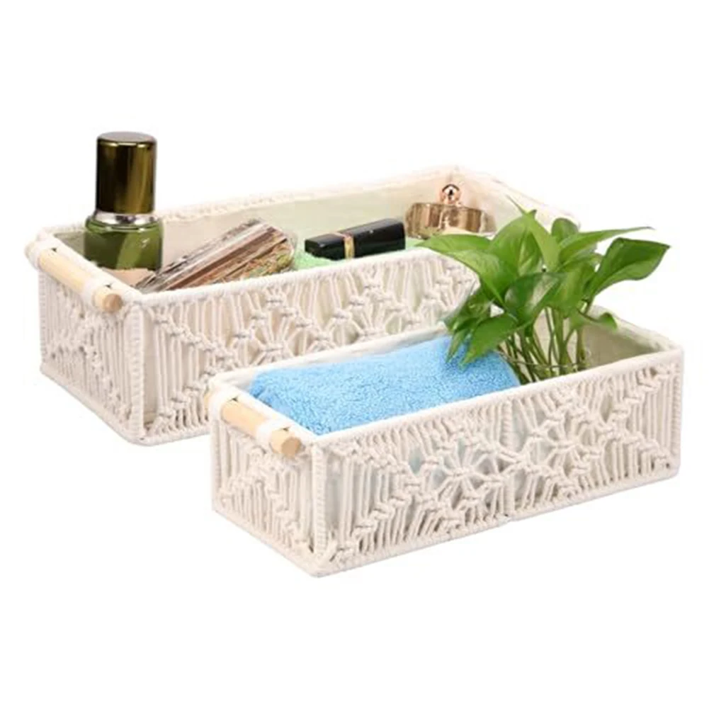 

Pair of Handwoven Macrame Storage Baskets with Cotton Material and Handles for Storing Various Household Items