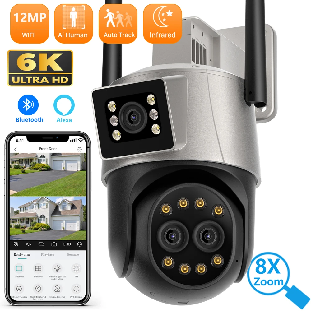 

9MP 4K Wifi 8X Zoom Camera Three Lens Dual Screen Ai Human Detect Auto Tracking CCTV Security Camera Outdoor PTZ Camera Icsee