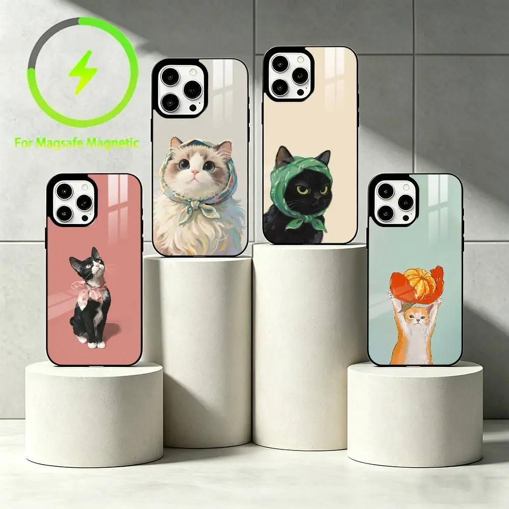D-Digital Illustration Phone Case For iPhone 17 16 15 14 13 12 Pro Max Plus for Mirror Wireless Magnetic Cover