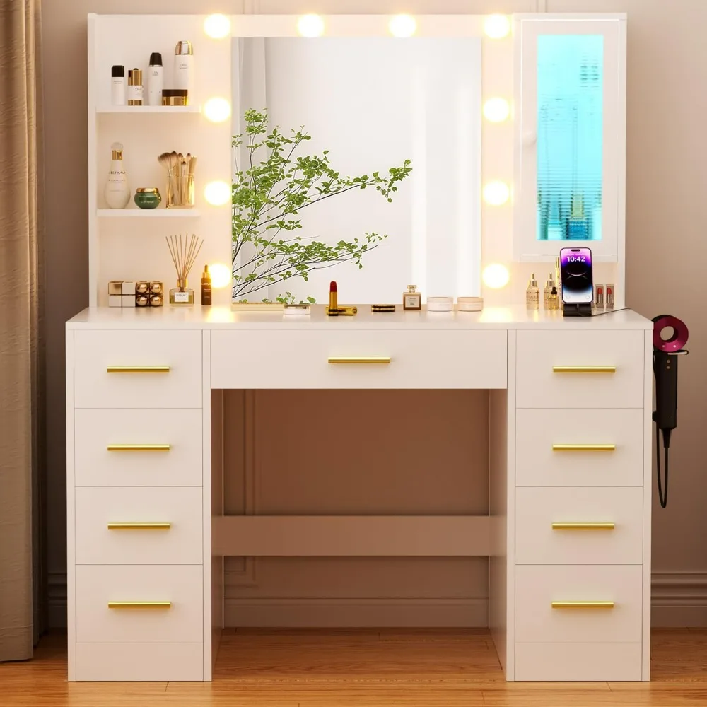 with Mirror and Lights and Power Outlet,Large 43.3