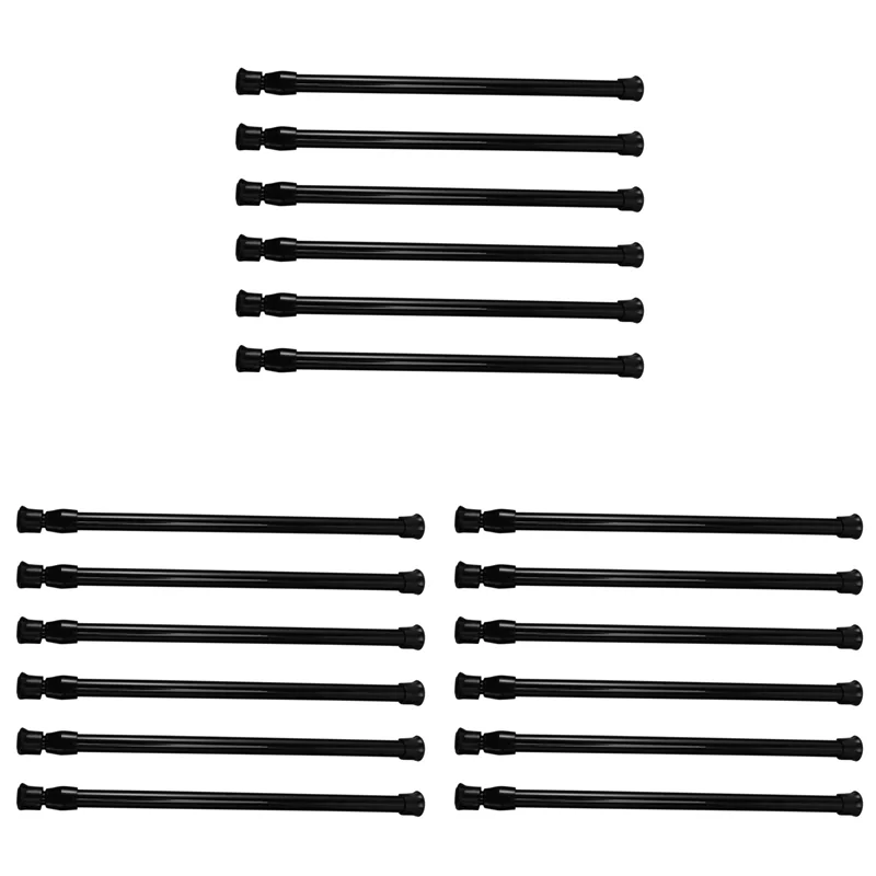 AA49 Małe pręty napięciowe do szafek, pręty do szafek w kamperach, pręty sprężynowe do lodówek, 30 do 50 cm, 18 szt. (czarne)