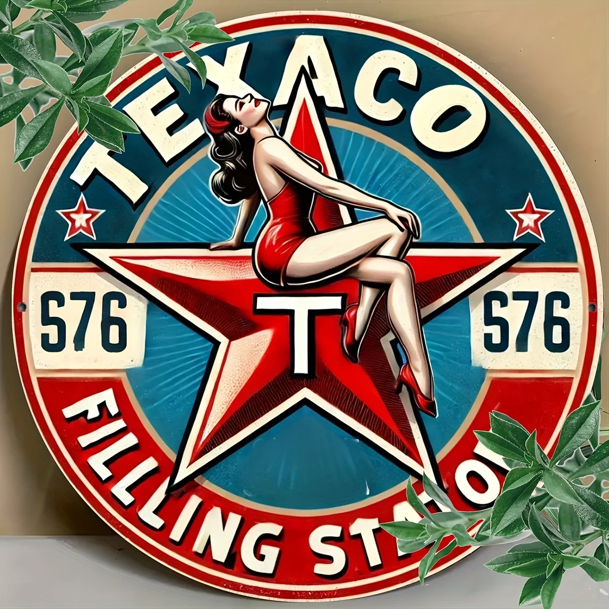 1pc Vintage Texaco Gas Station Metal Sign | Retro 1950s-60s Americana Gas Station Decor - Heavy-Duty Aluminum Construction