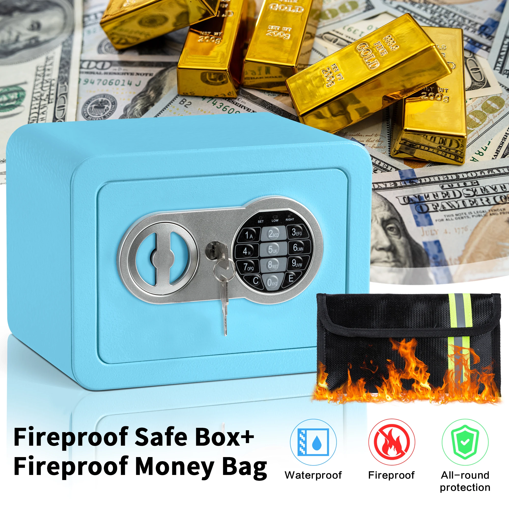 Deli Electronic Digital Safe Box 0.2 Cubic Feet Steel Money Safe with Fireproof Bag Keypad Lock for Home Office Cash Jewelry