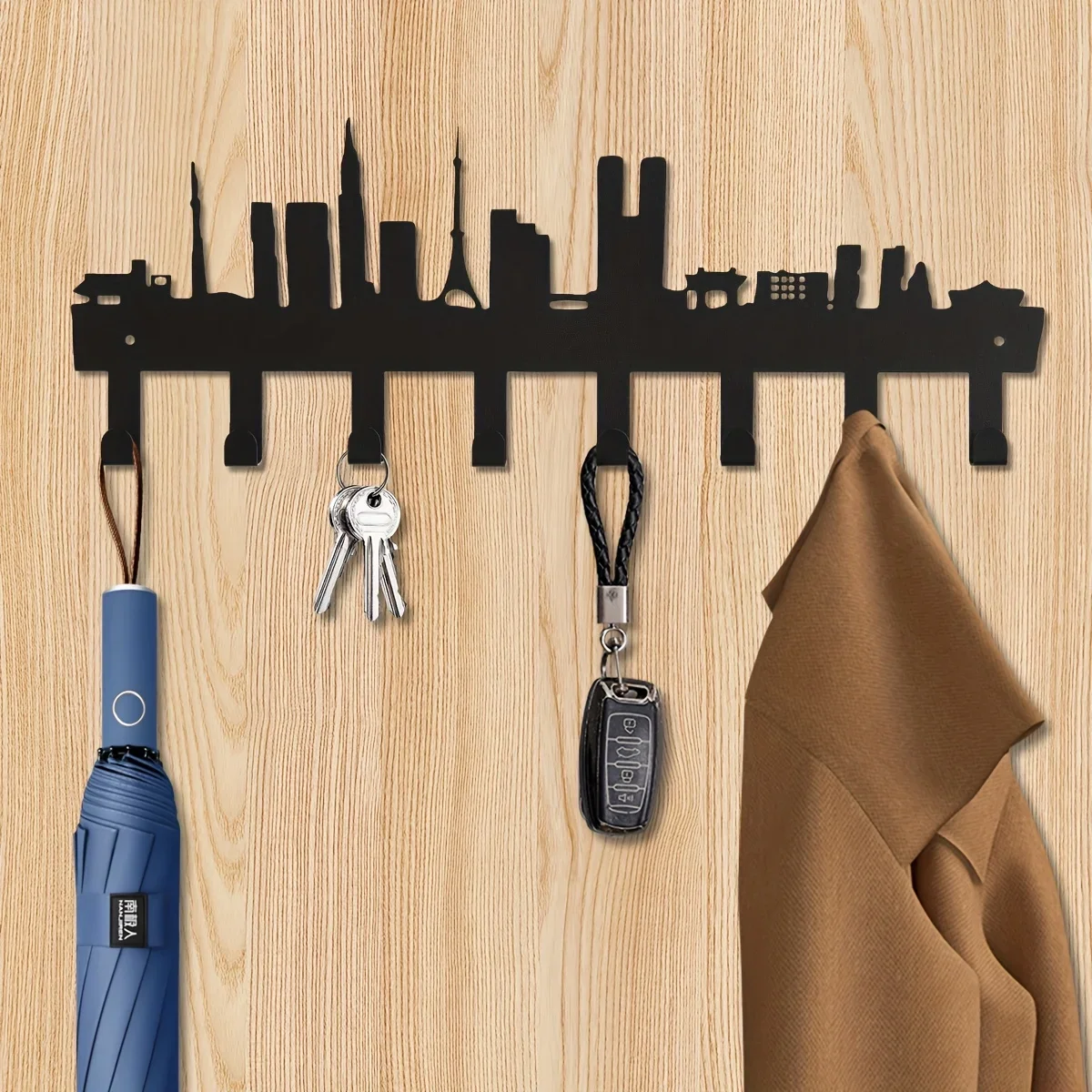 CIFbuy City Silhouette Key Hooks, Household Multi-Purpose Clothes Bag Key Hooks, Living Room Wall Decorative Hook Key Holder