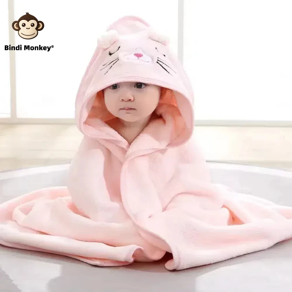 Newborn Baby Hooded Cloak Bath Towel Blanket Cartoon Solid Color Coral Velvet 0-4 Years image 6