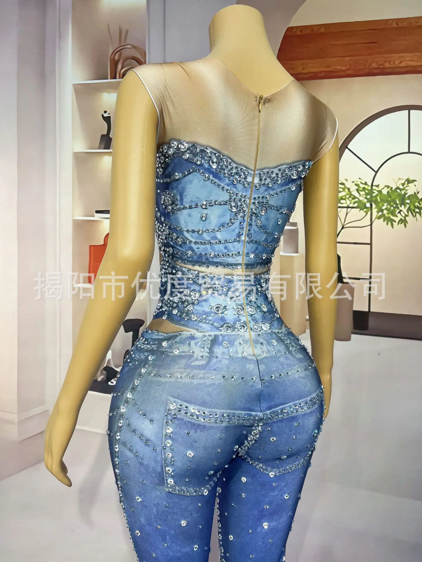 فستان مثير من قماش الدنيم مصنوع يدويًا من حجر الراين لحفلات أعياد الميلاد وحفلات الكوكتيل الليلية بذلة جينز فساتين أعياد الميلاد الفاخرة للحفلات الراقصة #5