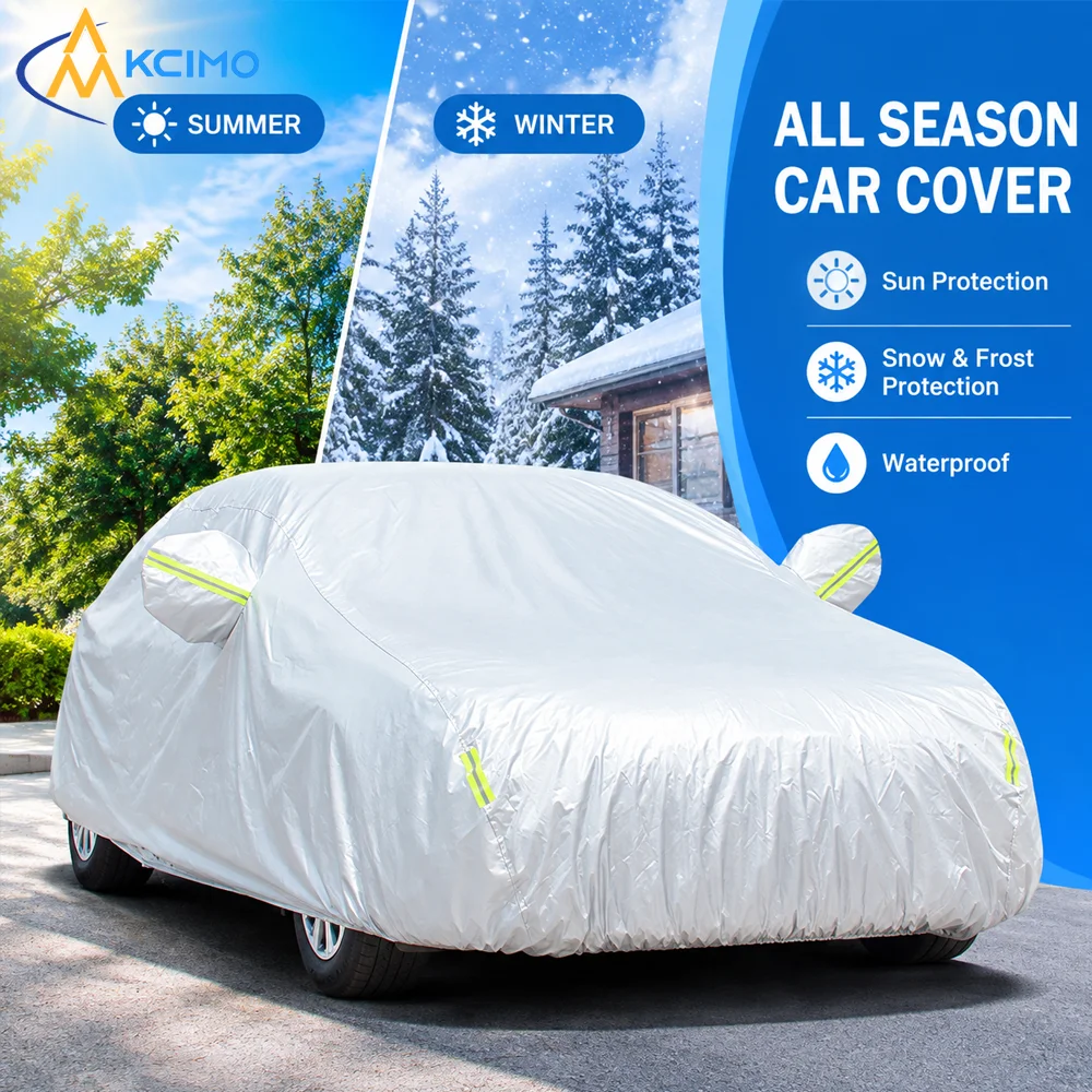 Allwetter-Autoabdeckung 190T mit Silberbeschichtung, reißfester Outdoor-Sonnenschutz und Regenschutz, universeller Schutz für Schrägheck- und Limousinenwagen – Detail 1