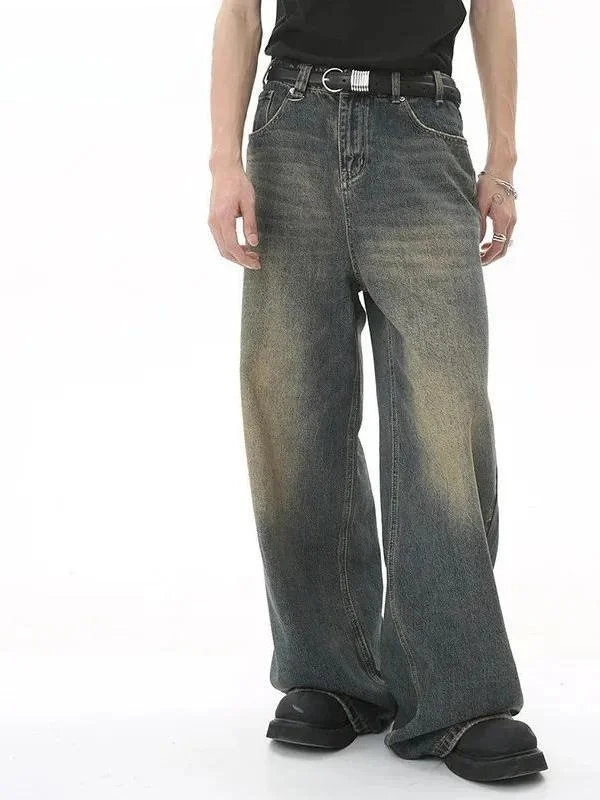 

IEFB летние мужские свободные прямые джинсы старые синие джинсовые брюки с талией Briti College Sle длинные брюки со средней талией