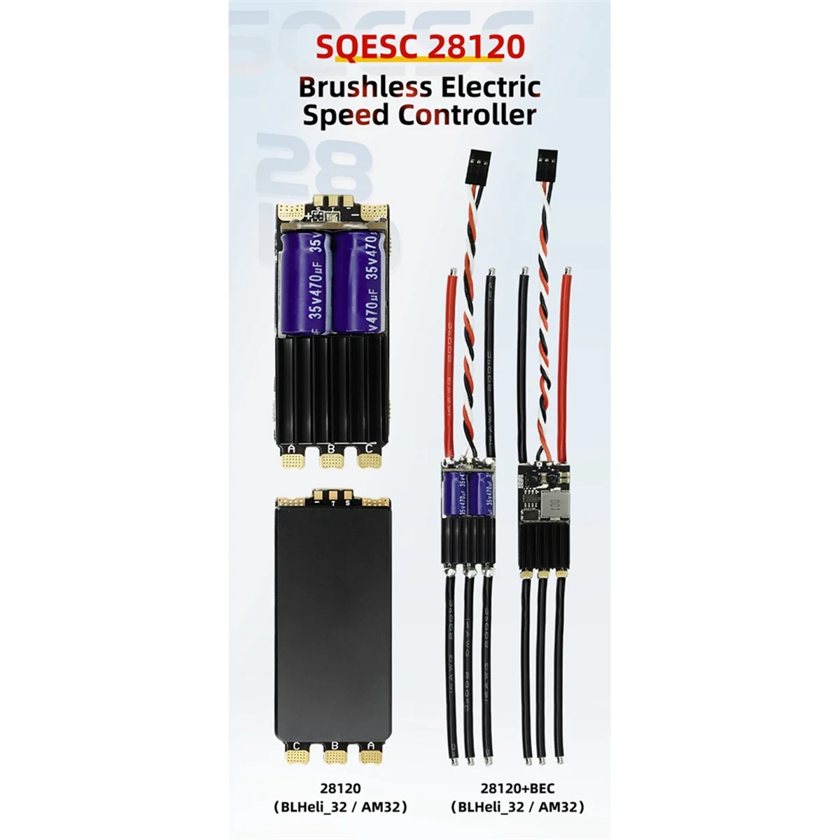 SEQURE 28120 (AM32) + Controlador de velocidade elétrica sem escova BEC 2-8S 120A Suporte de firmware 128KHz PWM para modelos de carros RC Racing Drone