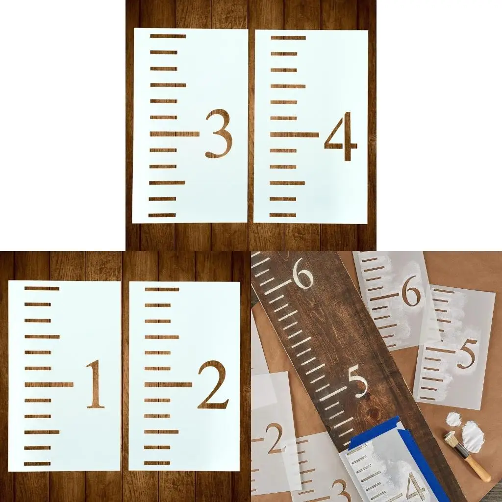 L43A 6Pcs Scale Rulers Stencil Growth Chart Stencil Templates for Farmhouses Measuring Kids Height Wall Decoration Craft