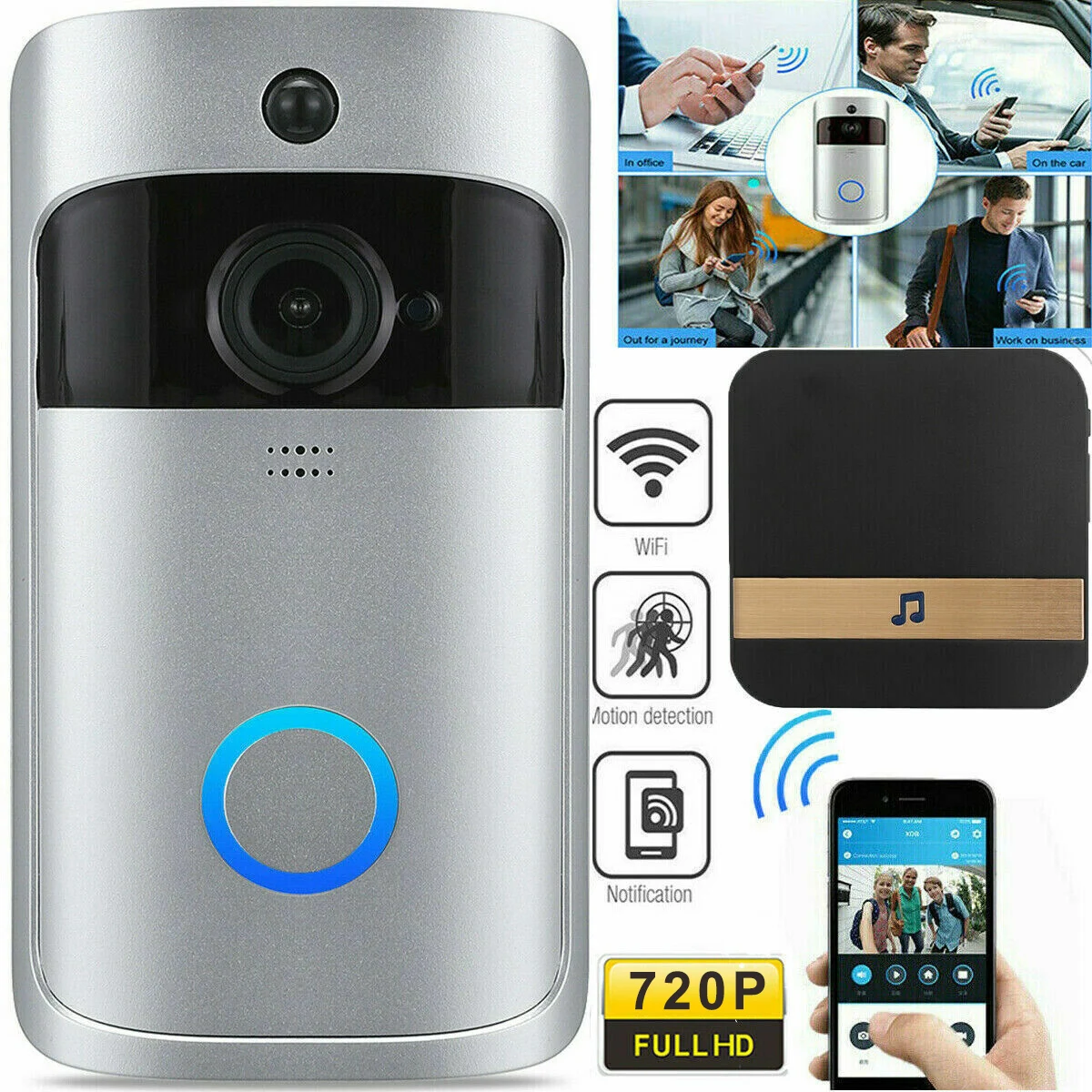 

WiFi Video Doorbell Camera Digital Ring Connect Wireless Security Intercom Outdoor Eye Peephole Smart Home Voice Phone Door Bell