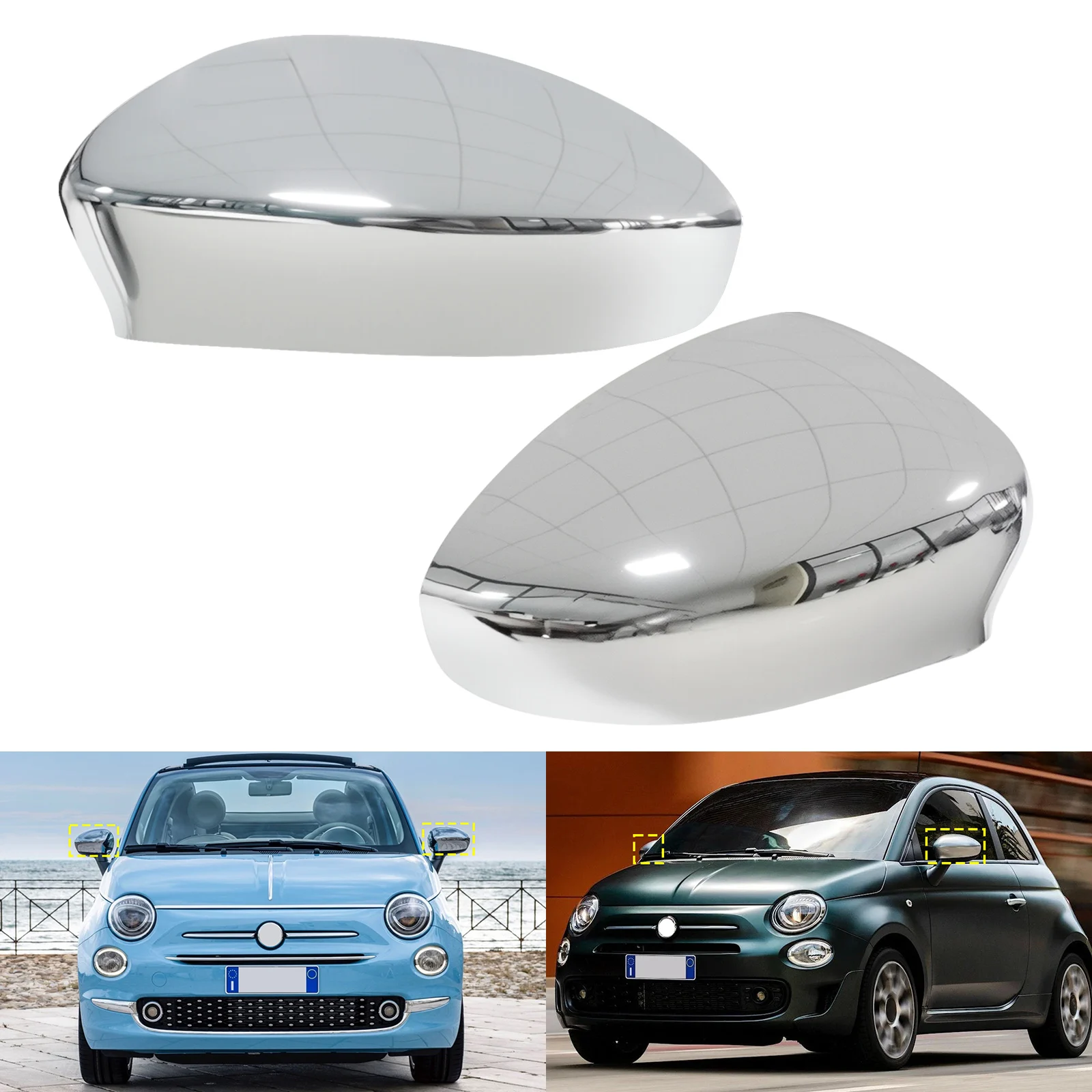 1 Paar Chromen Zijspiegelkapjes Achteruitkijkspiegel Behuizing Voor Fiat 500 500C Punto Grande Punto Niet Geschikt Voor 500L, 500X