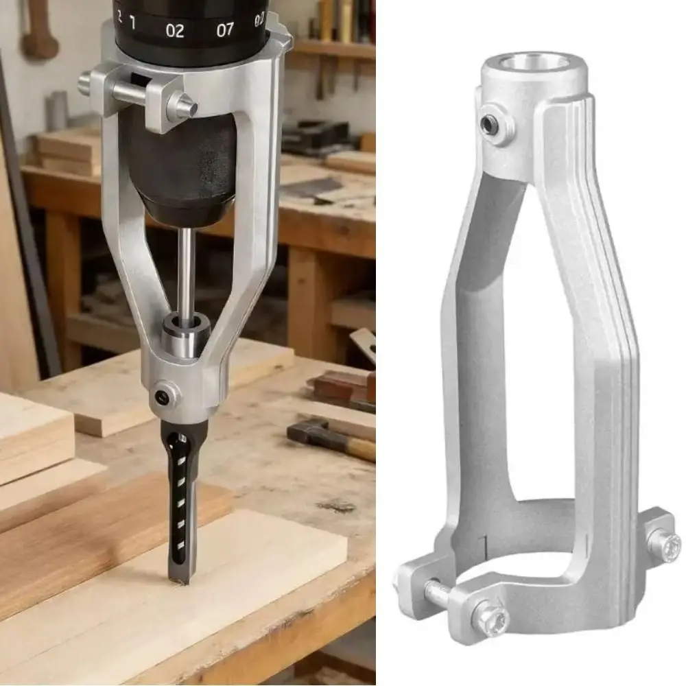 Durable Square Hole Drill Bit Aluminum Portable Woodworking Drill Bit 54mm Maximums Grip Ranges Drill Jig Bracket Drill Press