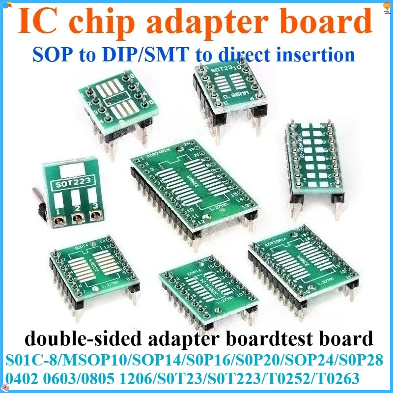 5 Piezas de Placa Adaptadora SOP, SOIC-8 SOT23/223/252/263 SOP14/16/20/24 SOP28 MSOT10 0402 0603 0805 1206, Banco de Pruebas para IC, Experimentos