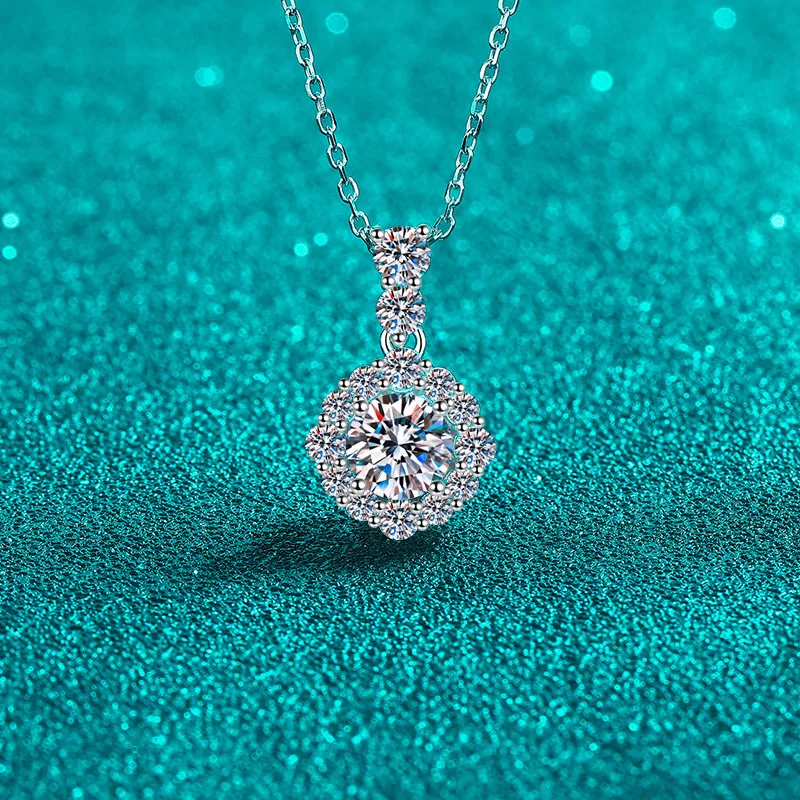 Platinum 1ct Moissanite Diamond Necklace Women's Round Bag Pendant Commute Simple Everything Daily Fashion OL Style Fine Jewelry