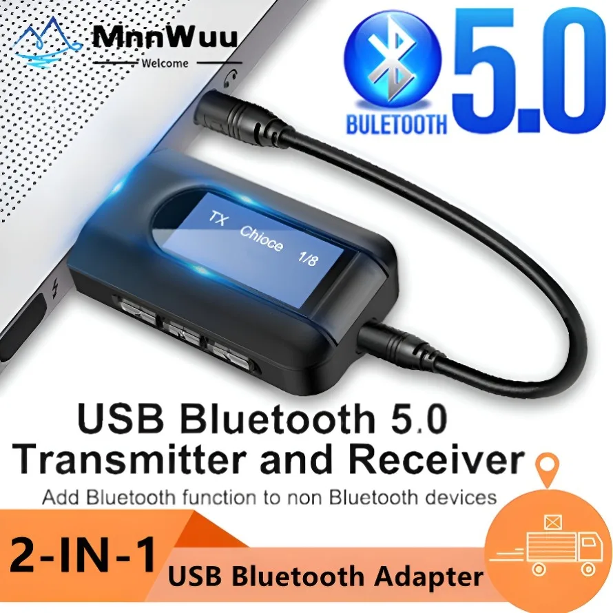 USB Bluetooth Audio Adapter 2 in 1 Bluetooth 5.0 Transmitter Receiver With LCD Display 3.5MM Visualization Bluetooth AUX Adapter