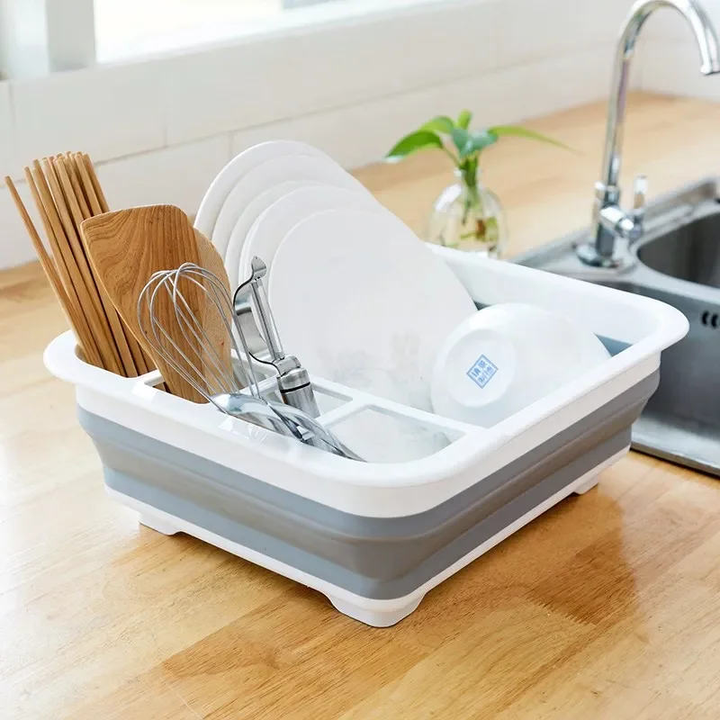 

Water Leakage Folding Drain Bowl Tray Rack Plastic Tableware Bowl Chopsticks Storage Box Kitchen Utensils Dish Storage Rack