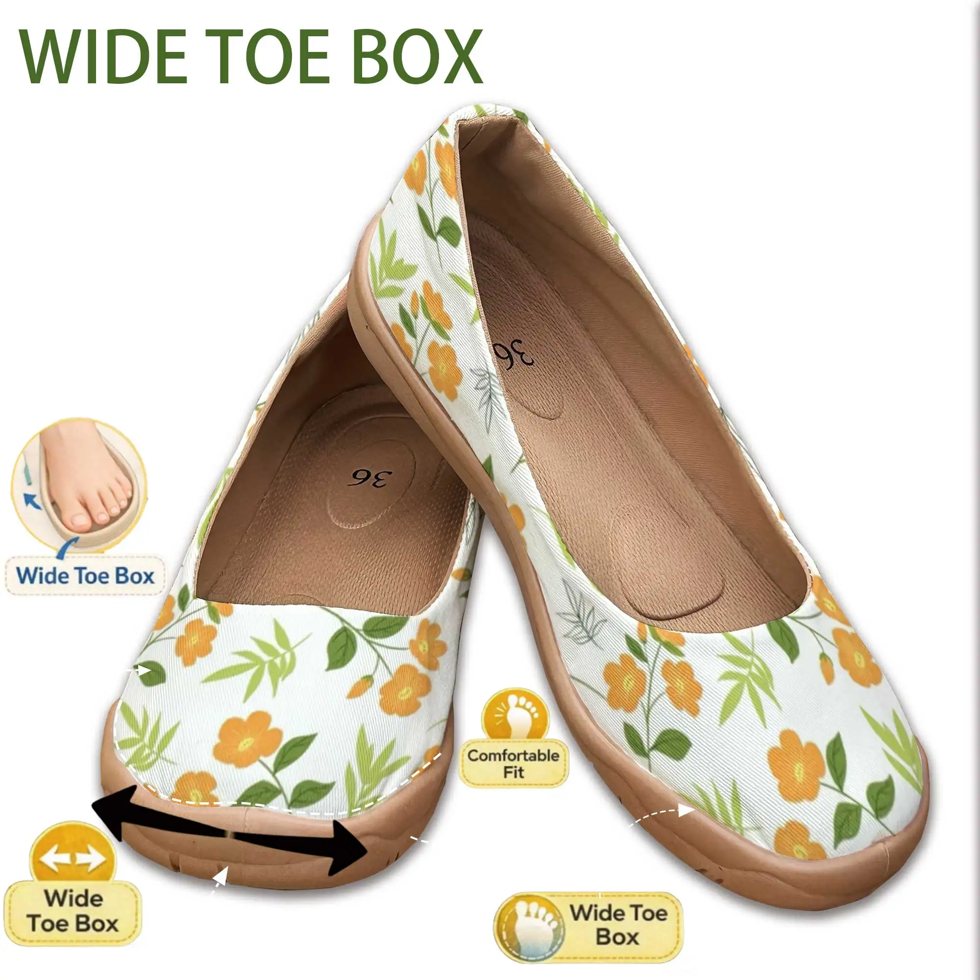 Good News for Wide Feet! Wide-Fit Soft-Soled Slip-On Women's Shoes, Fresh Floral Shallow-Mouth Lazy Shoes, Large Sizes That Don'T Tire Your Feet
