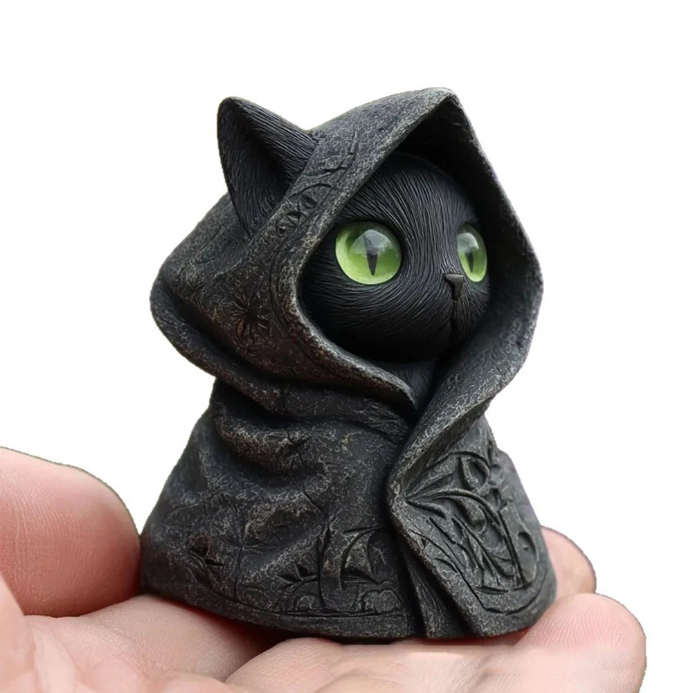 

Коллекционная фигурка кошки, готическая статуя кошки, готический домашний декор, подарок для любителя кошек, изумрудные глаза, фигурка котенка, замысловатая детализация