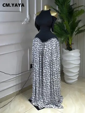 Dress CM.YAYA Women's Off Shoulder Short Sleeve Printed Maxi Dress Vacation Ruched Waist Elegant Wedding Guest Evening Long Dresses