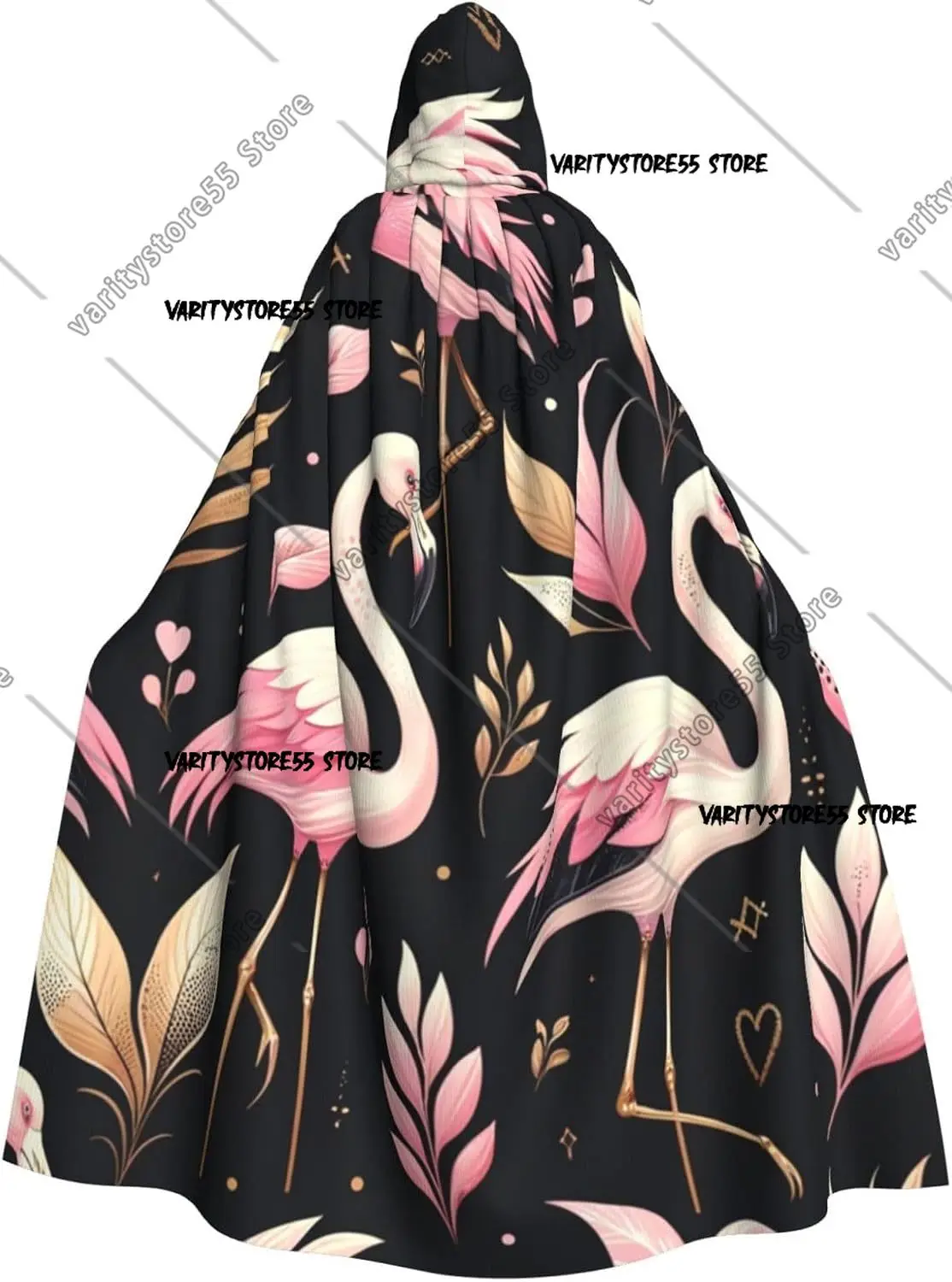 

Накидка с капюшоном для взрослых и фламинго с золотыми листьями, костюм на Хэллоуин, плащ с капюшоном