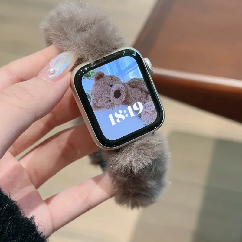 Plush Hair Band For Apple Watch Ultra 8 7 6 5 Furry Bracelet Strap For iWatch 49mm 45mm 44mm 42mm 41mm 40mm 38mm Magnet Strap