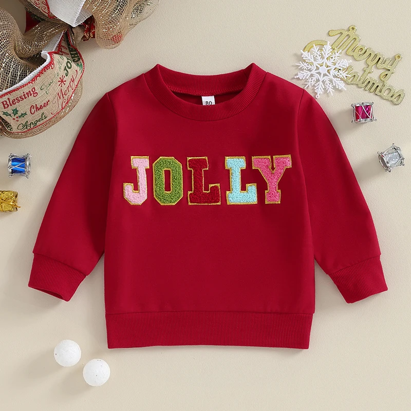 Toddler Girl Christmas Sweatshirts Fuzzy Letter Embroidery Long Sleeve Pullover Tops Baby Winter Clothes