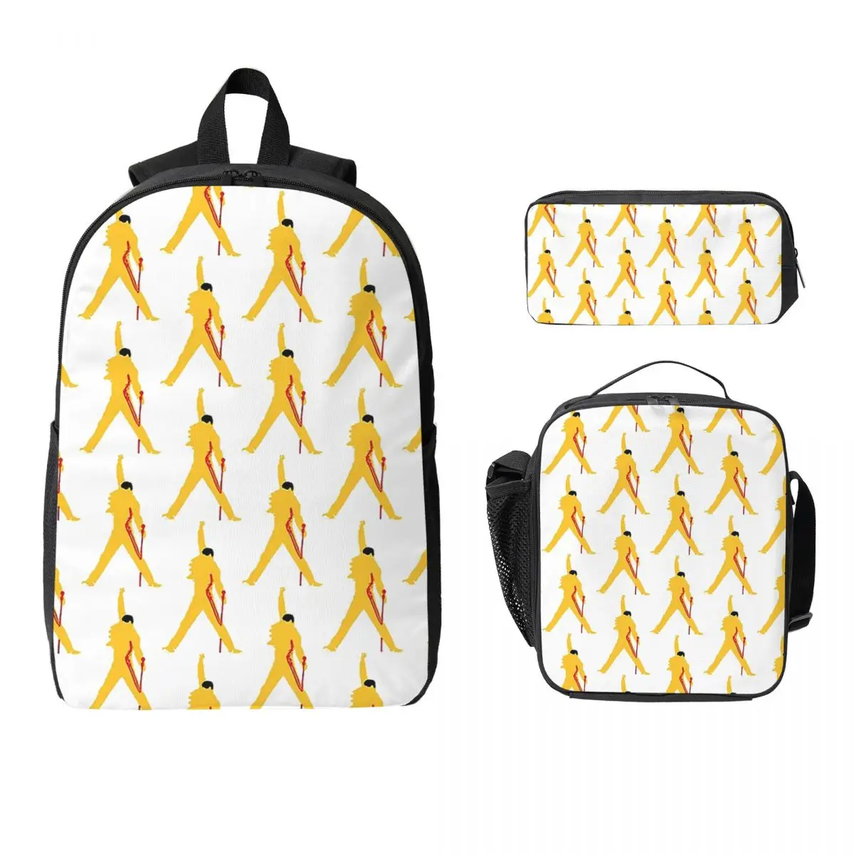 Freddie Mercury Queen Backpack Student Boys Girls BookBag School Bag Laptop Shoulder Bags 3ps Insulated Lunch Bag Pencil Case