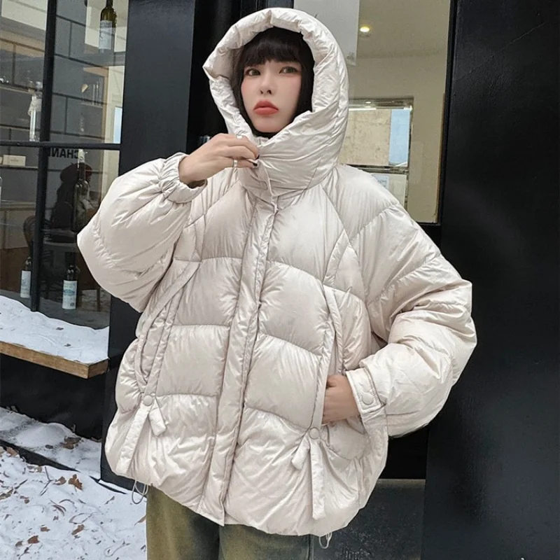 Hooded Duck Down Jacket for Women, Medium Length, Warm Jacket, Winter Coat, Korean Version of the Bread, New, 2024