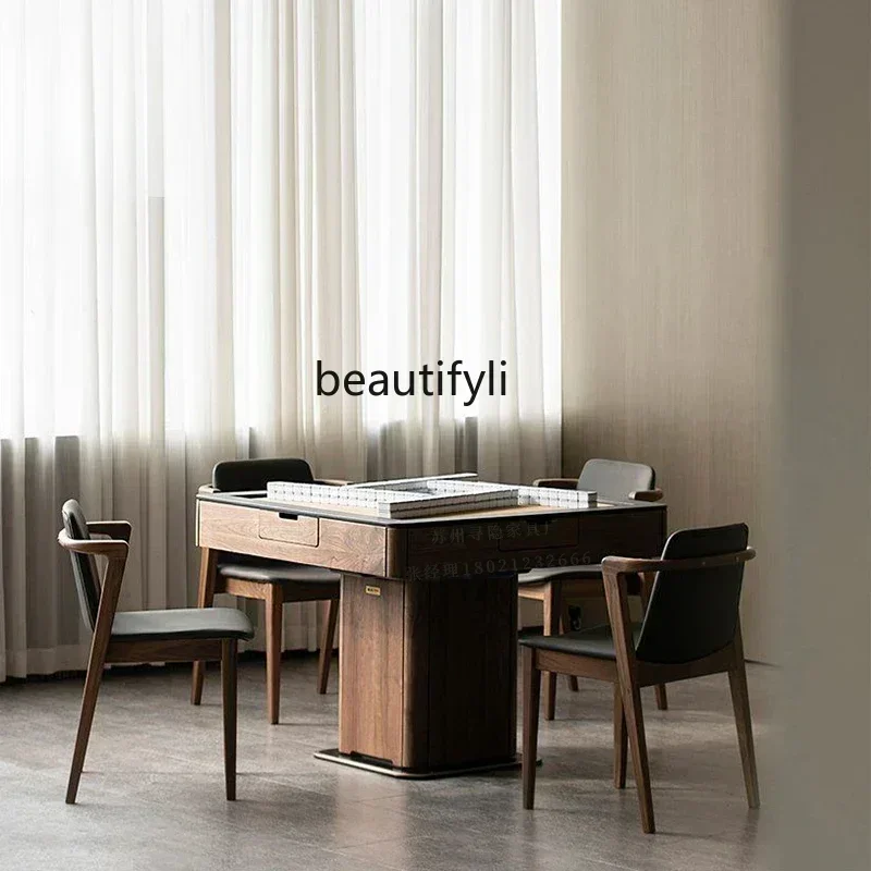 Q181  Solid Wood Mahjong Machine Dining Table Dual-Use Multi-Functional Black Walnut Automatic Household Dining Table Integrated