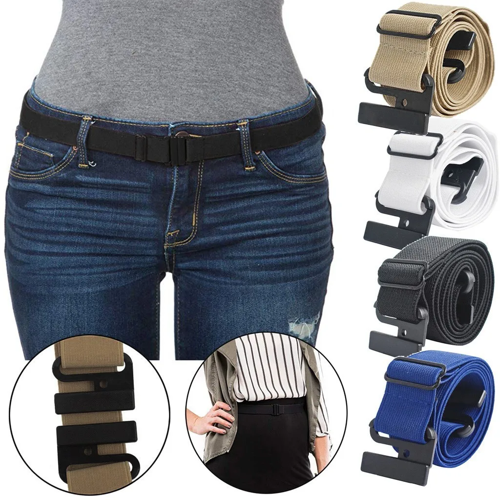 Cintura a due punte con supporto antiscivolo fibbia piatta elasticizzata senza cintura cinture da esposizione regolabili taglia 48 Jeans Y2k accessori Cinturones