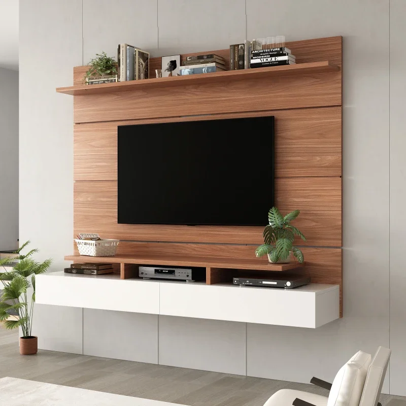 Wall Mounted Floating 85'' relief TV Stand,TV Stand for with 2 Drop Down Doors, High Quality