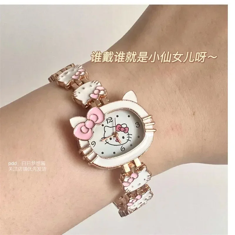 Sanrio Cartoon Cute Hello Kitty Watch Female Student Sweet Bow Girlfriends Gift Anime Accessories Girlfriend Gift Toys