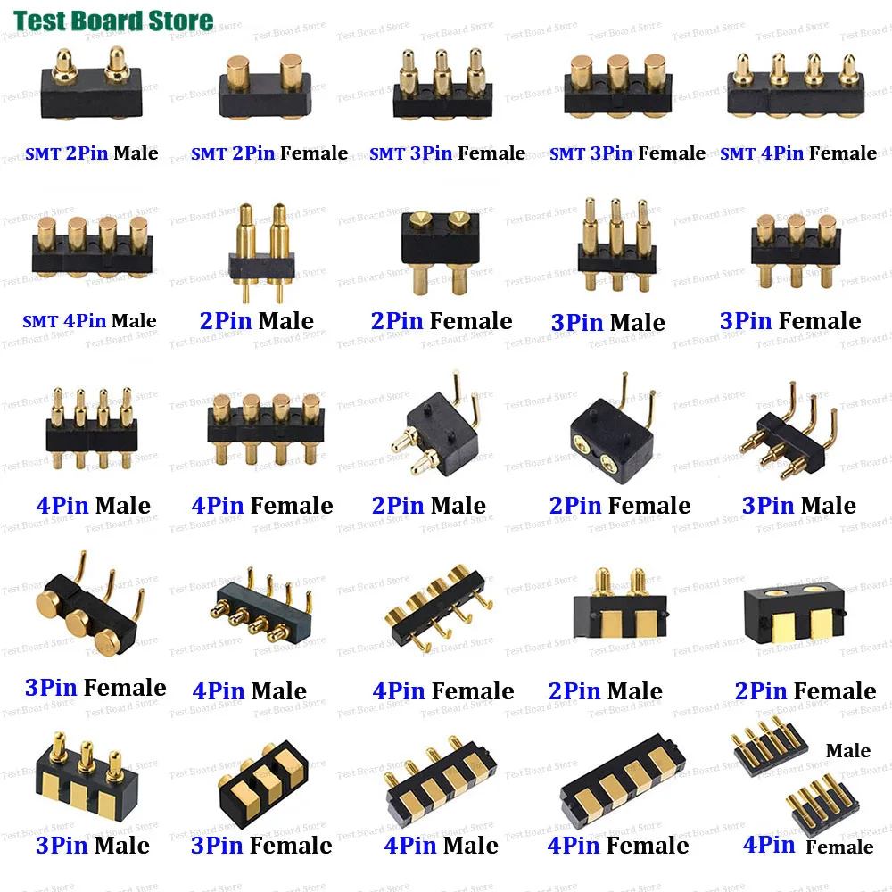 1/2/5PCS  2 Pin 3 Pin 4 Pin Male Female Pogo Pin Connector Pogopin Battery Spring Loaded Contact SMD DIP Needle PCB 2.54mm Pitch