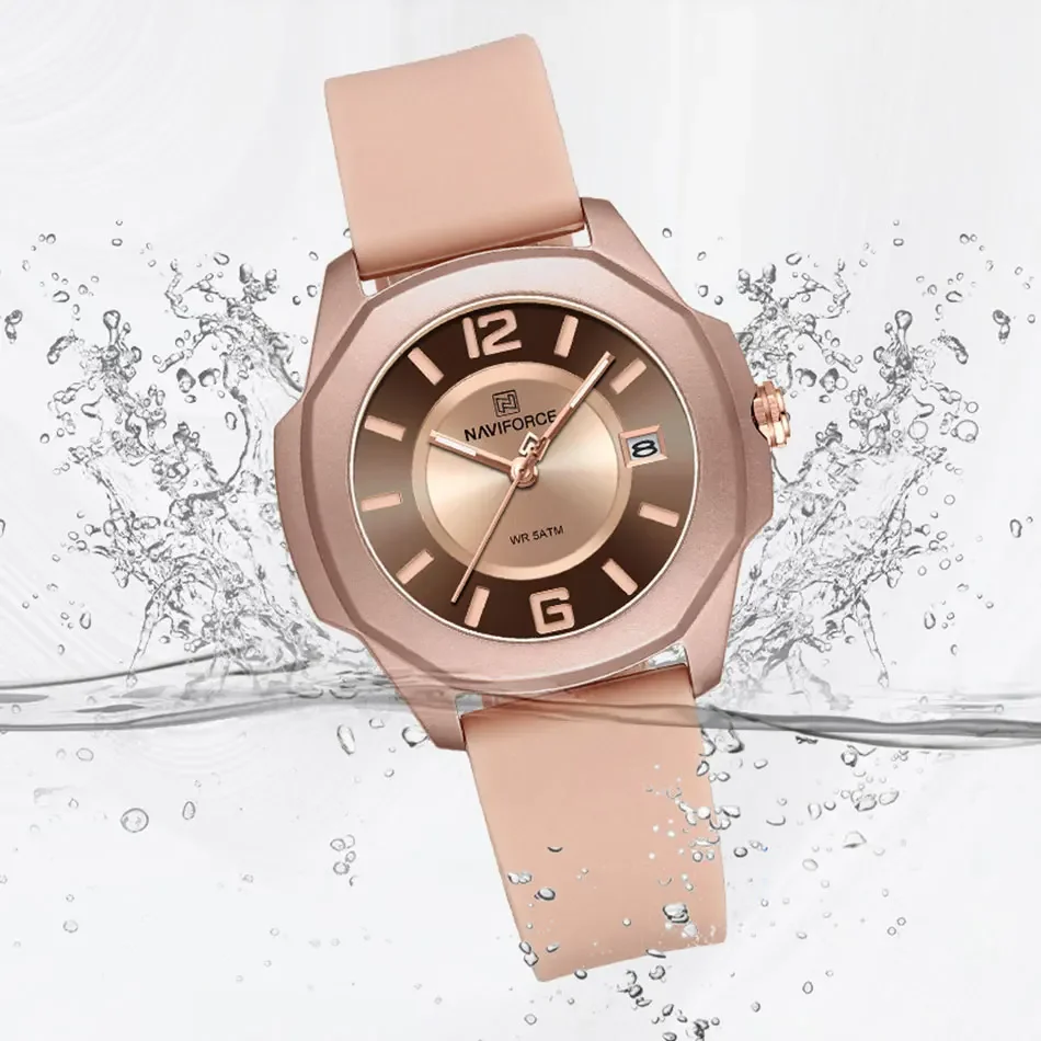 NAVIFORCE Orologio di lusso Orologi al quarzo da donna Orologio da polso da donna con cinturino in silicone stile semplice Orologi impermeabili Reloj Mujer