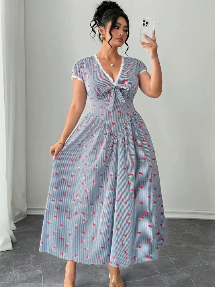 L-4XL Übergrößen-Kleidung Kleider Damen Roben Sommer Kurzarm Street-Style Lässig 3XL 4XL Große Größen Maxikleid Oversize