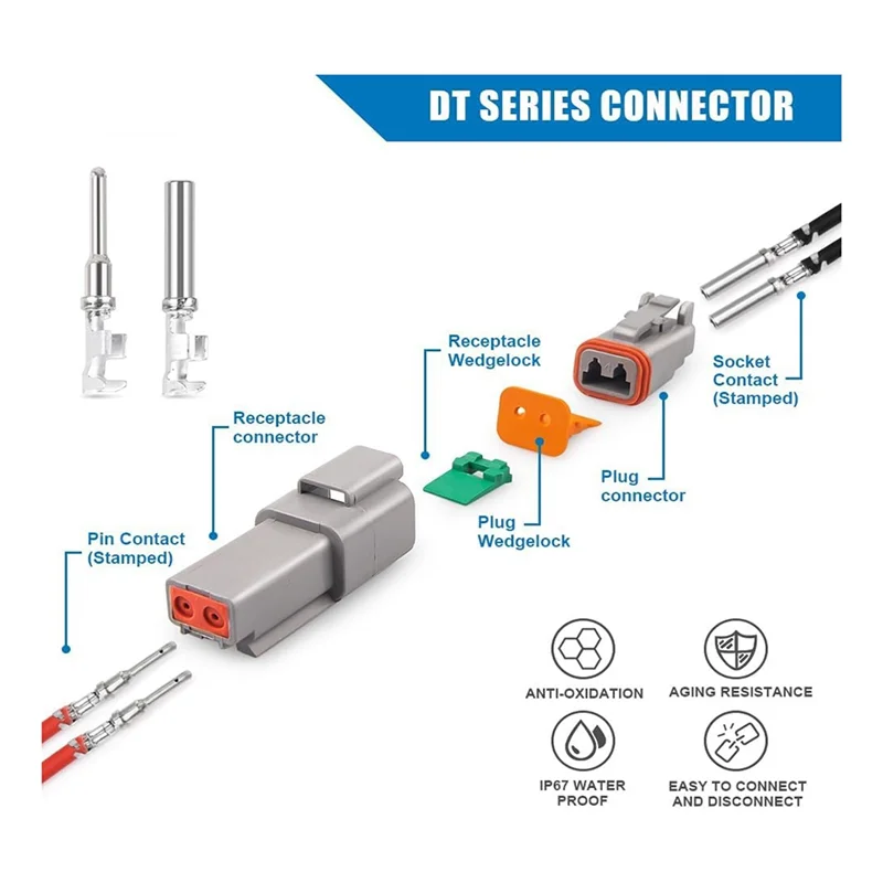

ABNL 12 Kits DT Series Connector Kit 2 3 4 6 8 12 Pin Connectors IP68 Waterproof Automotive Electrical Connectors Plug