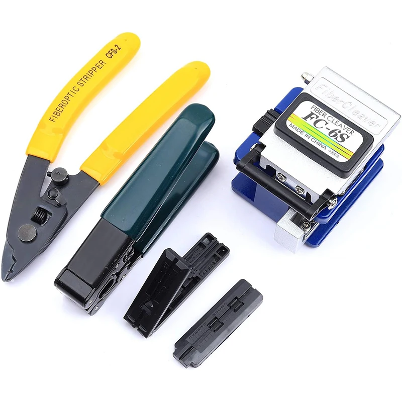 FTTH Fiber Optic Tool Kit with FC-6S Fiber Cleaver and Fiber Stripping Pliers to Fiber Cold Connection Fiber Optic Cutter