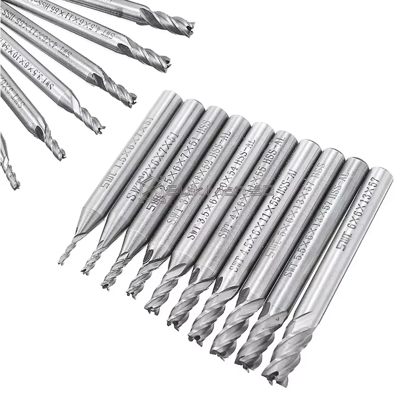 

10Pcs End Mill Engraving Bits Set Straight Shank CNC Router Bits Cutting Milling Cutter 1.5-12mm Shank Carbide Milling Tools