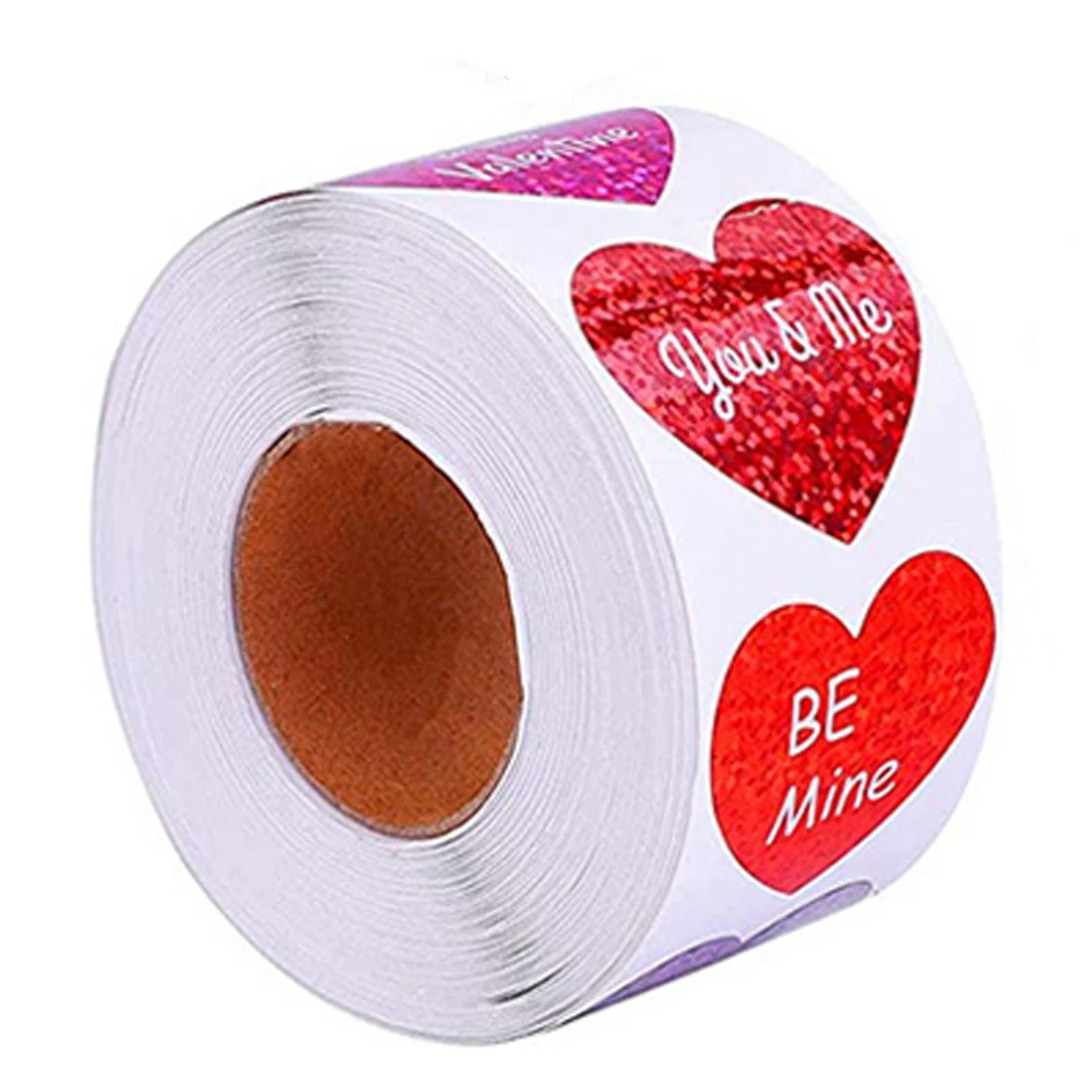 500pcs/roll 1inch Heart Shape Labels Valentine's Day Gift Box Packaging Sticker Candy Dragee Gift Bags Wrapping Wedding