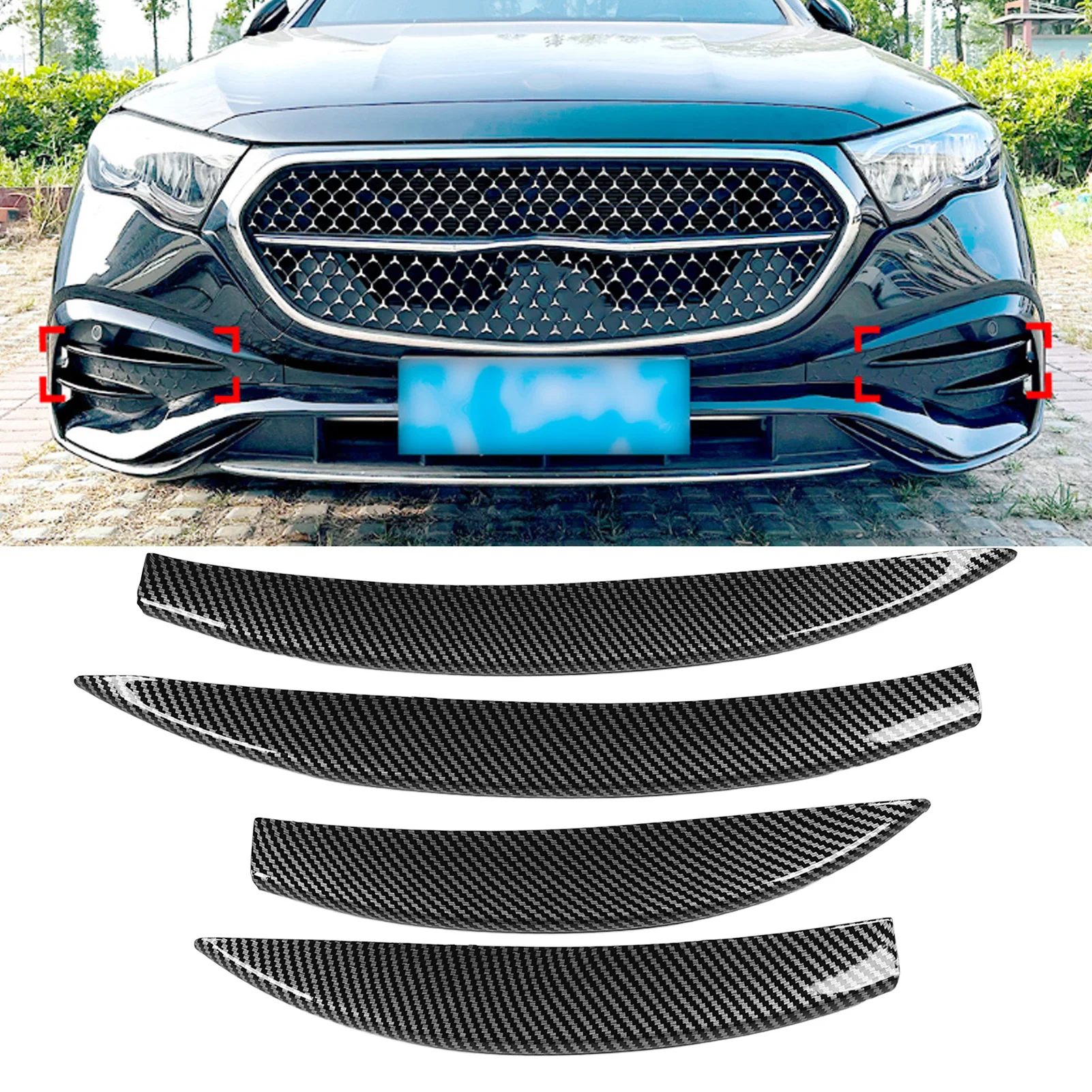 

1 Pair Front Bumper Splitter Grille Trim – Stylish Carbon Fiber Style, Compatible AMG-Line 2024 & Later, Auto Exterior Accessory