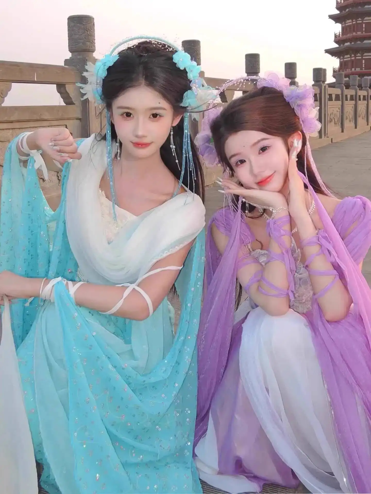 كوس هالوين تأثيري Hanfu بهيجة سبعة الجنيات المسلسلات التلفزيونية نفس النمط القديم زي الصيف المتدفقة رائع الجنية القديمة