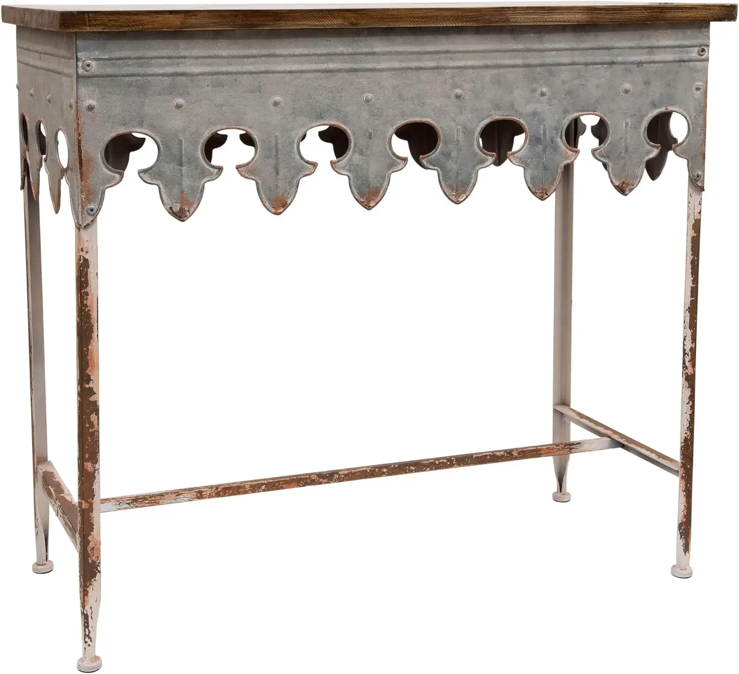 

Metal Scalloped Edge Table with Zinc Finish and Wood Top