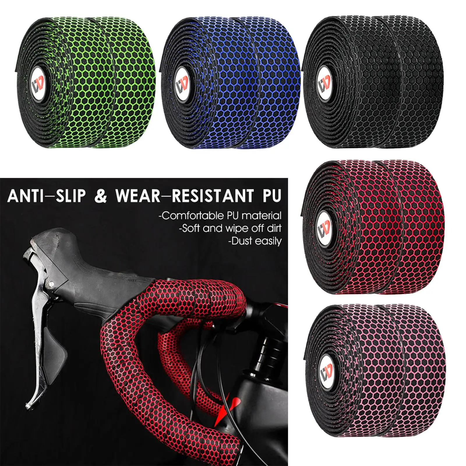 Handle Wraps Handlebar Bike Tape Cycling PU Leather + EVA Foam Road bar Tape, Skid-Proof, Shockproof