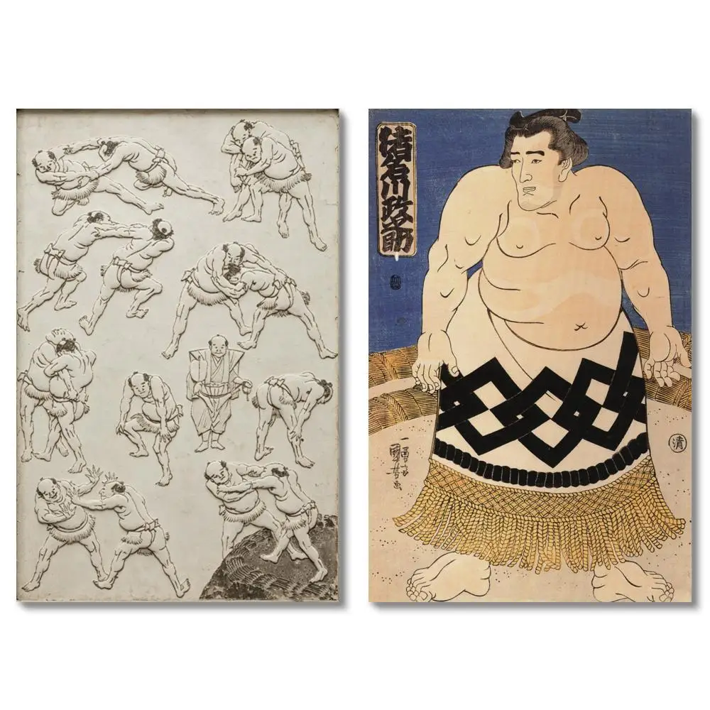 Large Japanese Sumo Wrestler Canvas Art HD Print Fighters in Action Traditional Martial Arts Wall Poster for Gym Home Studio