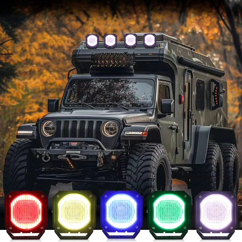 

RGB LED Light Bar 4inch Overhead Offroad Flood Lightbar for UTV Jeep Wrangler JK Tundra Jimny Highlander F-150 X3 Maverick