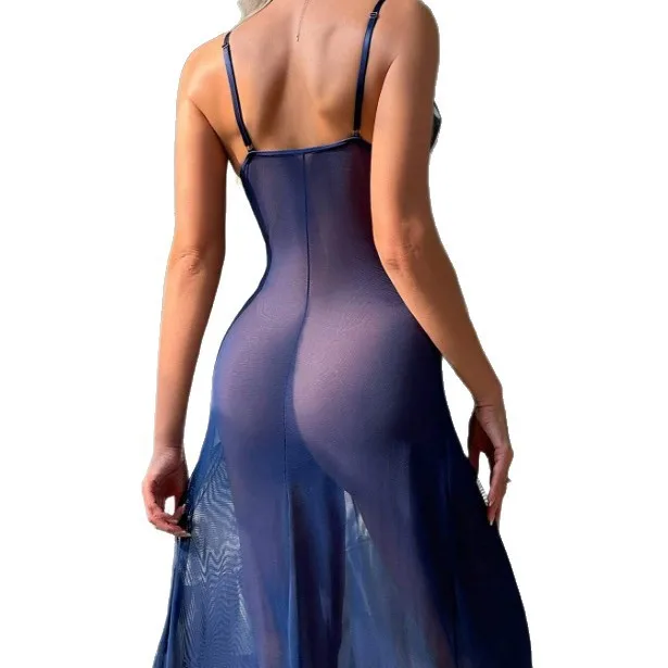 

Сексуальная ночная рубашка без рукавов с v-образным вырезом и вышитым цветочным дизайном, длинное платье из Европы и Америки, новое поступление