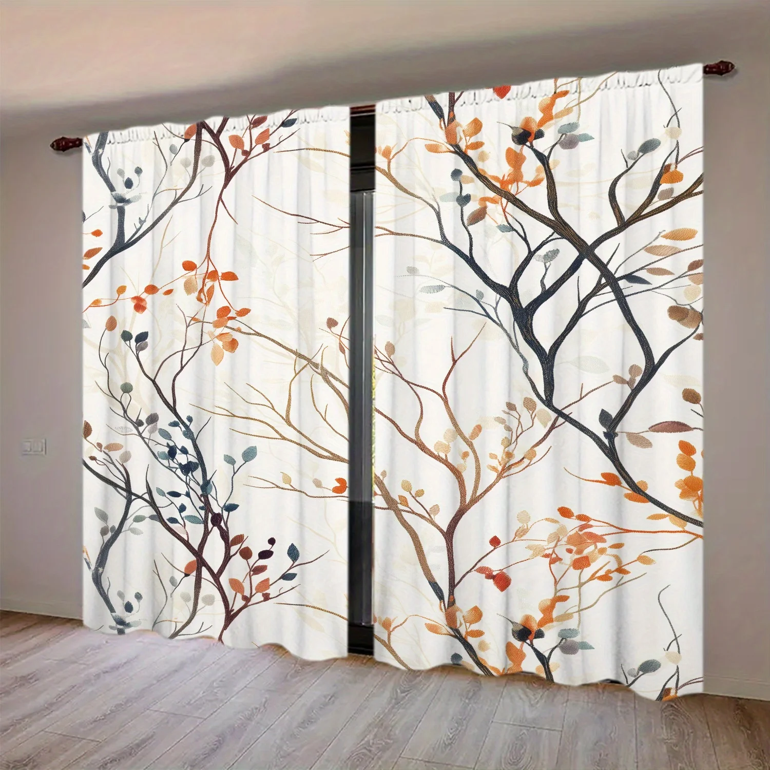 Decorative Autumn Leaf Branch Pattern Curtains Day Night Blackout Privacy Panels Polyester Drapery for Living Room Bedroom Windo