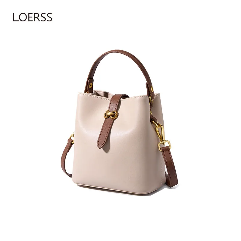 

LOERSS Women's Bucket Bag Popular Genuine Leather Crossbody Bag Solid Color Large Capacity Premium Handbags 2023 New Design