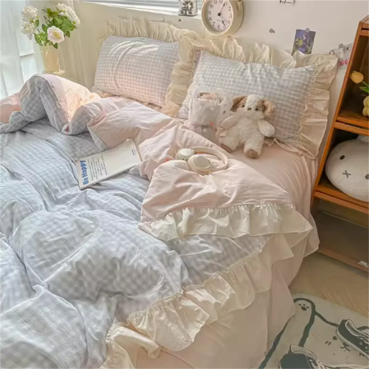 

Romantic Black Bedding Set Bed Flat Sheet Pillowcase Twin Full Queen Princess Style Bed Linen Kids Girls Floral Duvet Cover